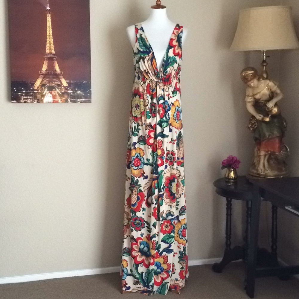 Tory Burch Silk Cotton Floral Long Dress Sz XL